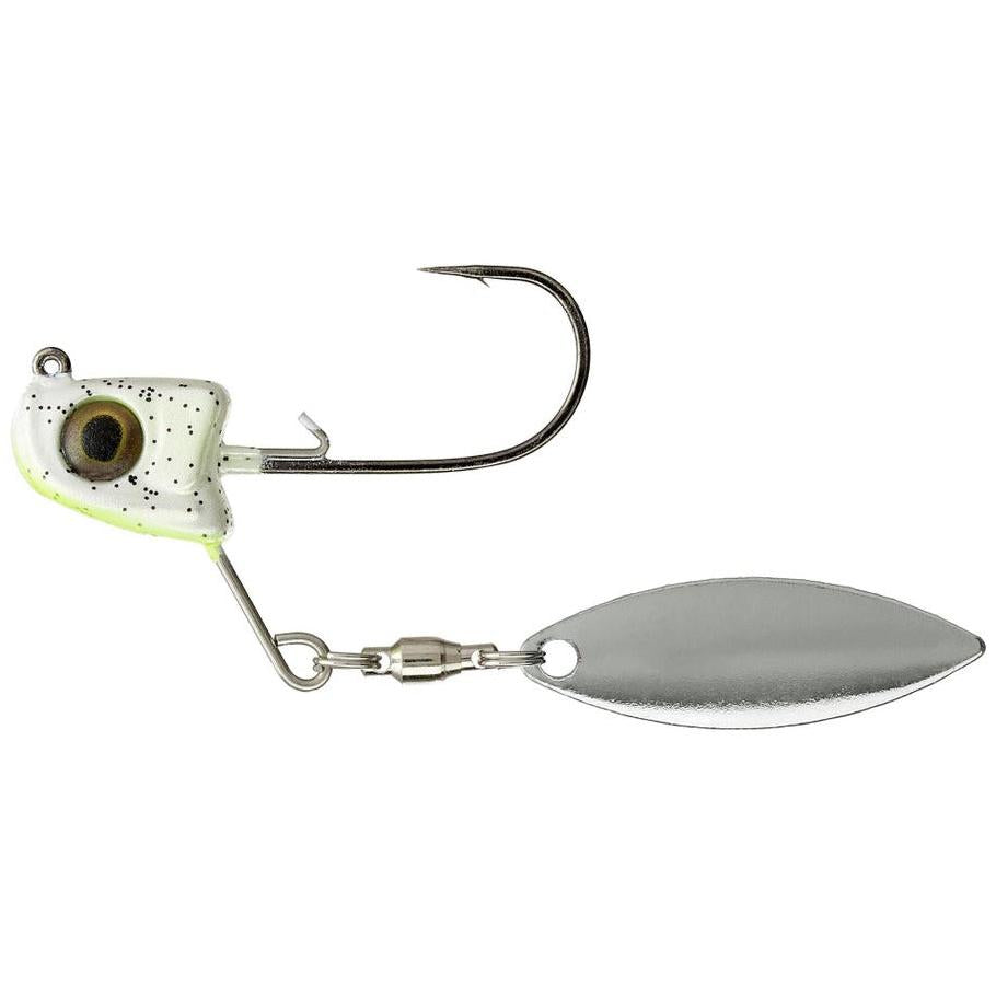 View of Great Lakes Finesse Sneaky Underspin 3/16oz #1 Chartreuse Shad Silver Blade available at EZOKO Fishing