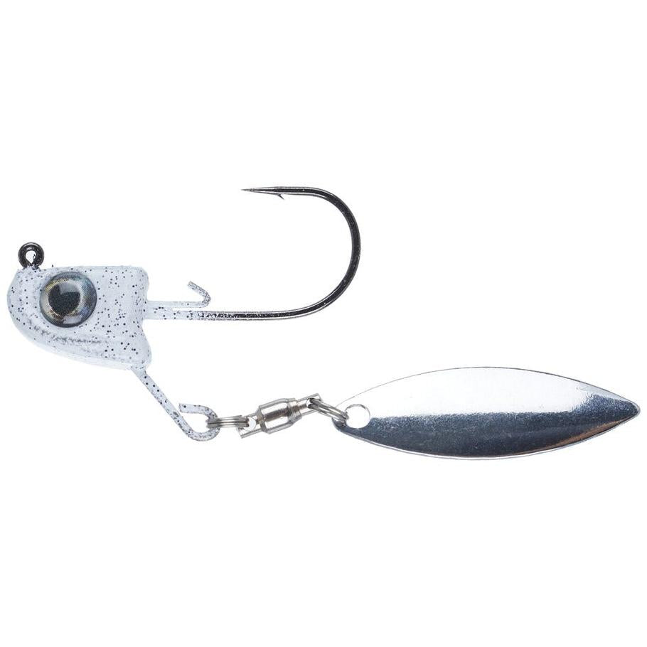 View of Great Lakes Finesse Sneaky Underspin 3/16oz #1 White Shad Silver Blade available at EZOKO Fishing