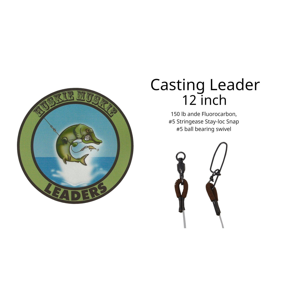 View of Huskie Muskie Leaders Fluorocarbon Casting 12 in 150 lbs available at EZOKO Pike and Musky Shop