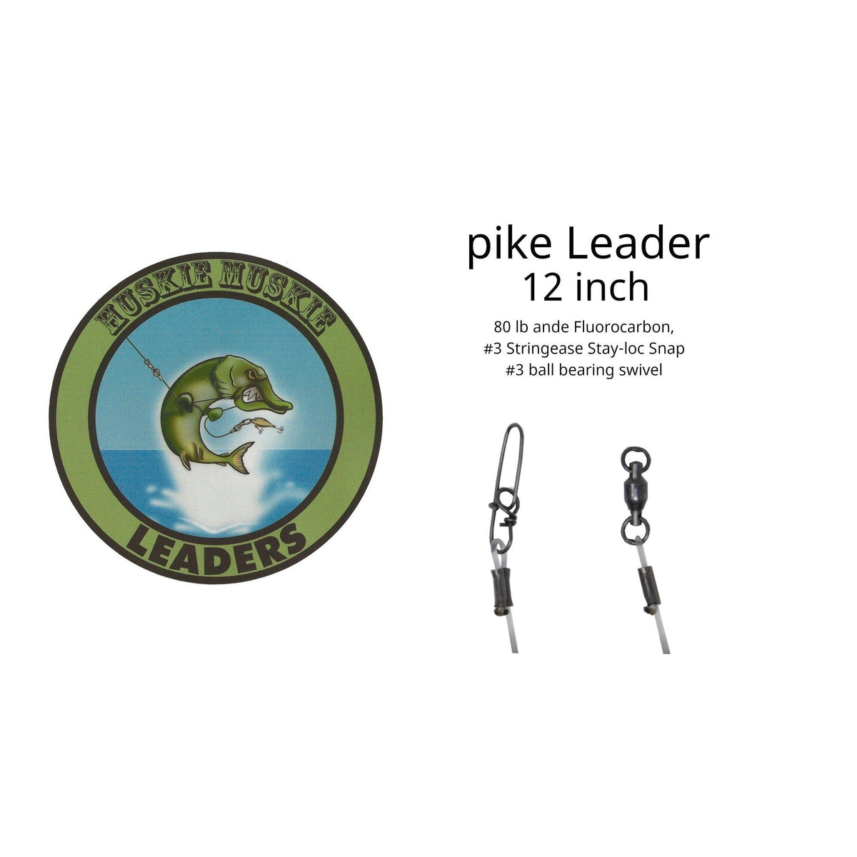 View of Huskie Muskie Leaders Fluorocarbon Pike Leader 12 in 80 lbs available at EZOKO Pike and Musky Shop