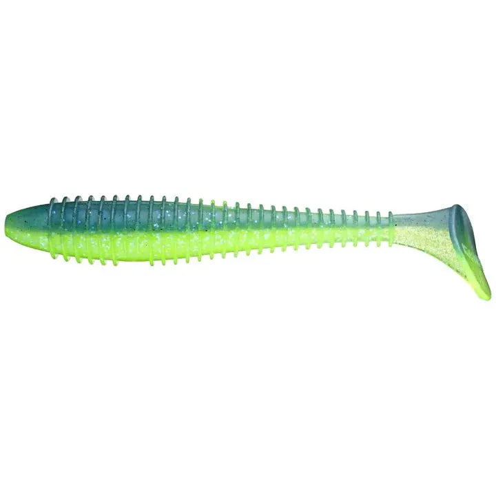 View of Keitech Fat Swing Impact 2.8" Electric Blue Chartreuse available at EZOKO Fishing