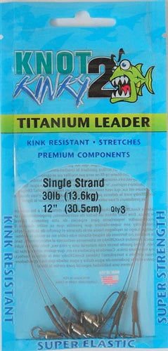 View of Leaders Knot 2 Kinky Pre-Made Titanium 3 Pack Leader available at EZOKO Pike and Musky Shop