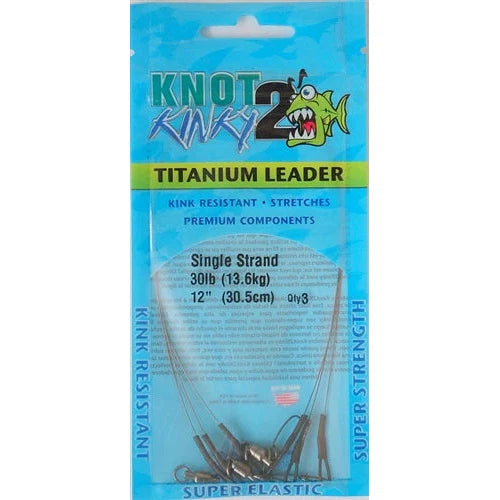 View of Leaders Knot 2 Kinky Pre-Made Titanium 3 Pack Leader available at EZOKO Pike and Musky Shop