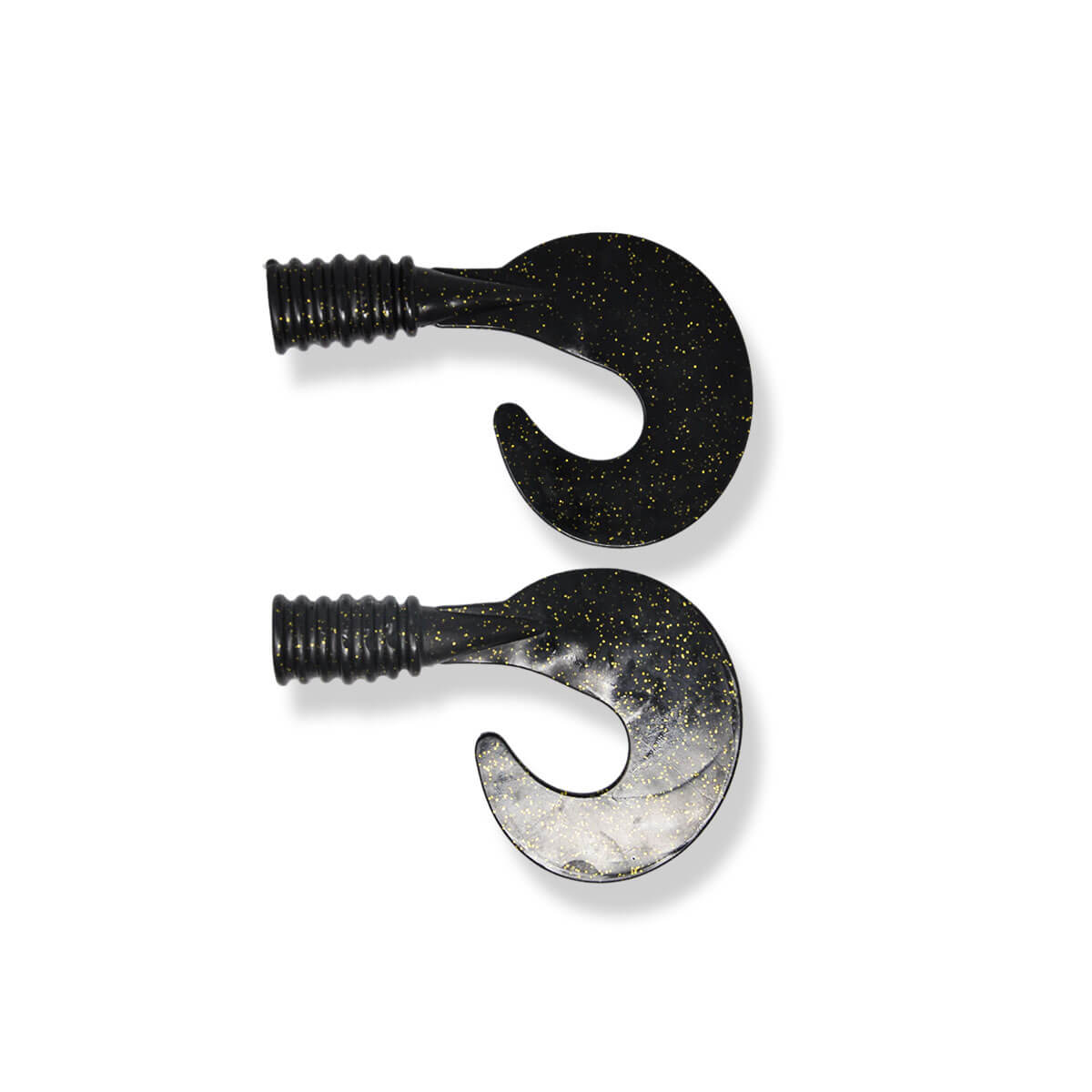 View of Replacement_Tails Livingston Kraken Curly Tail Kit Black Tail Gold Glitter available at EZOKO Fishing