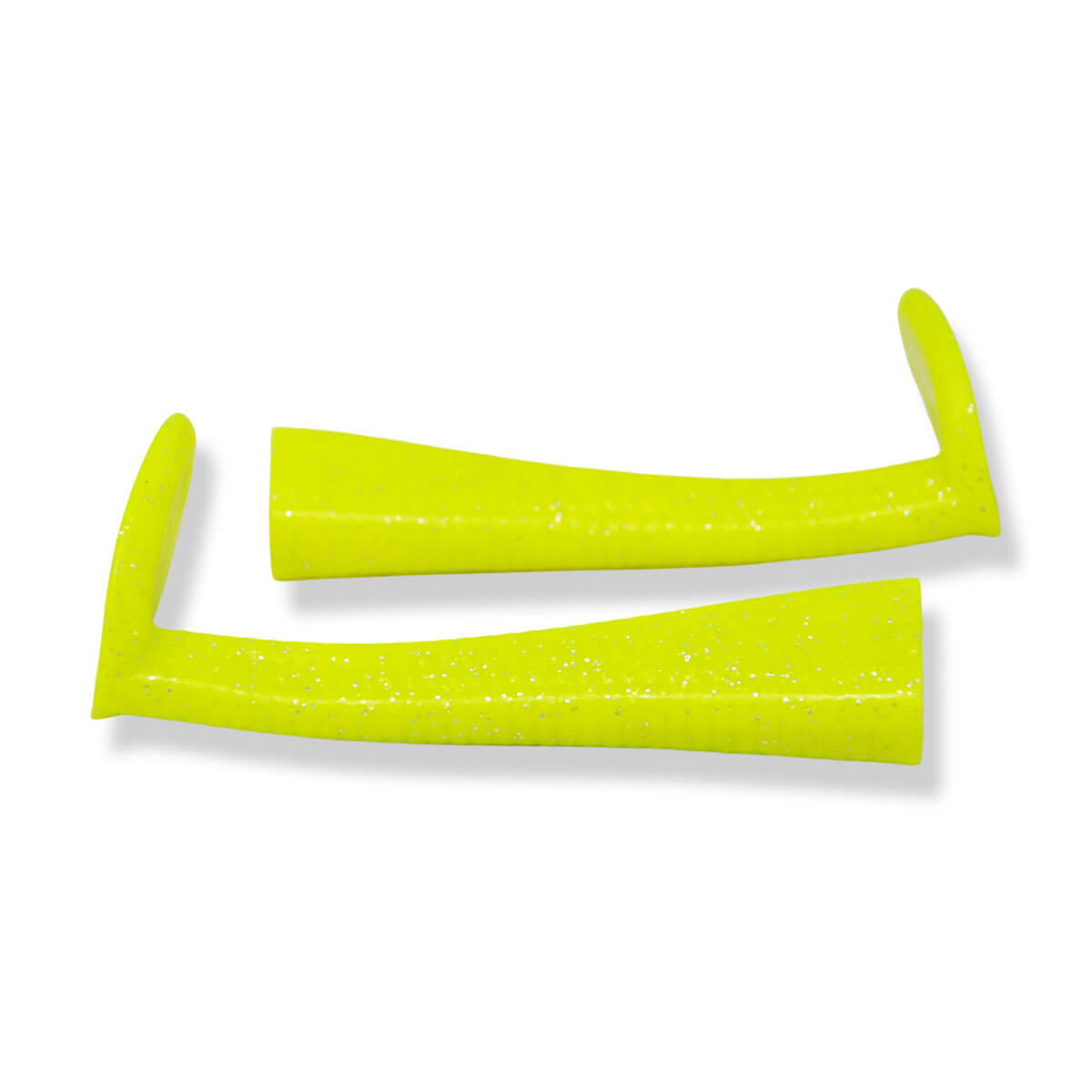 View of Replacement_Tails Livingston Kraken Paddle Tail Kit Chartreuse Tail Silver Glitter available at EZOKO Pike and Musky Shop