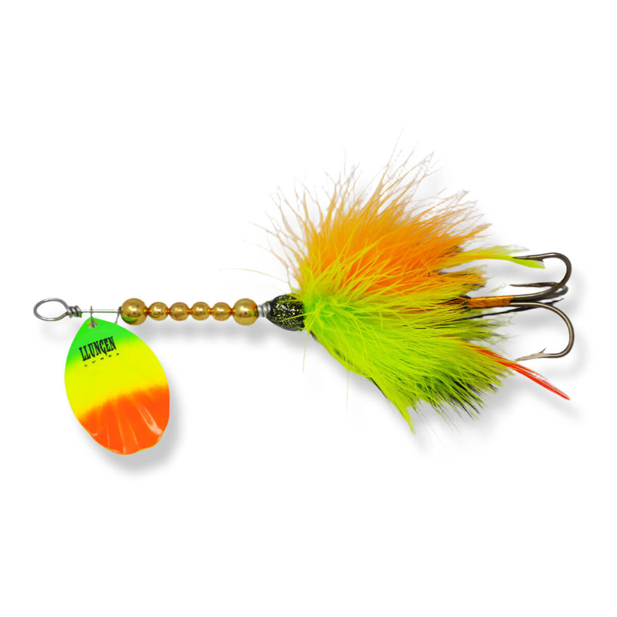View of Bucktails Llungen Lures Bottle Rocket Bucktail Fire Tiger available at EZOKO Fishing