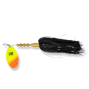 View of Bucktails Llungen Lures Bottle Rocket Hybrid Bucktail Black Flame available at EZOKO Pike and Musky Shop