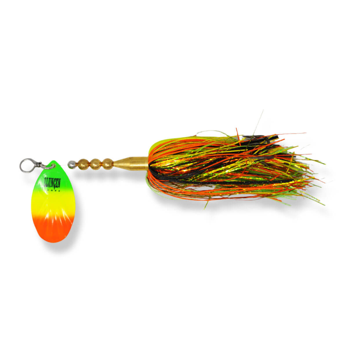 View of Bucktails Llungen Lures Bottle Rocket Hybrid Bucktail Fire Tiger available at EZOKO Pike and Musky Shop