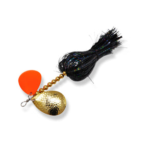 View of Bucktails Llungen Lures DC-8 Flashabou Bucktail Black / Orange available at EZOKO Pike and Musky Shop