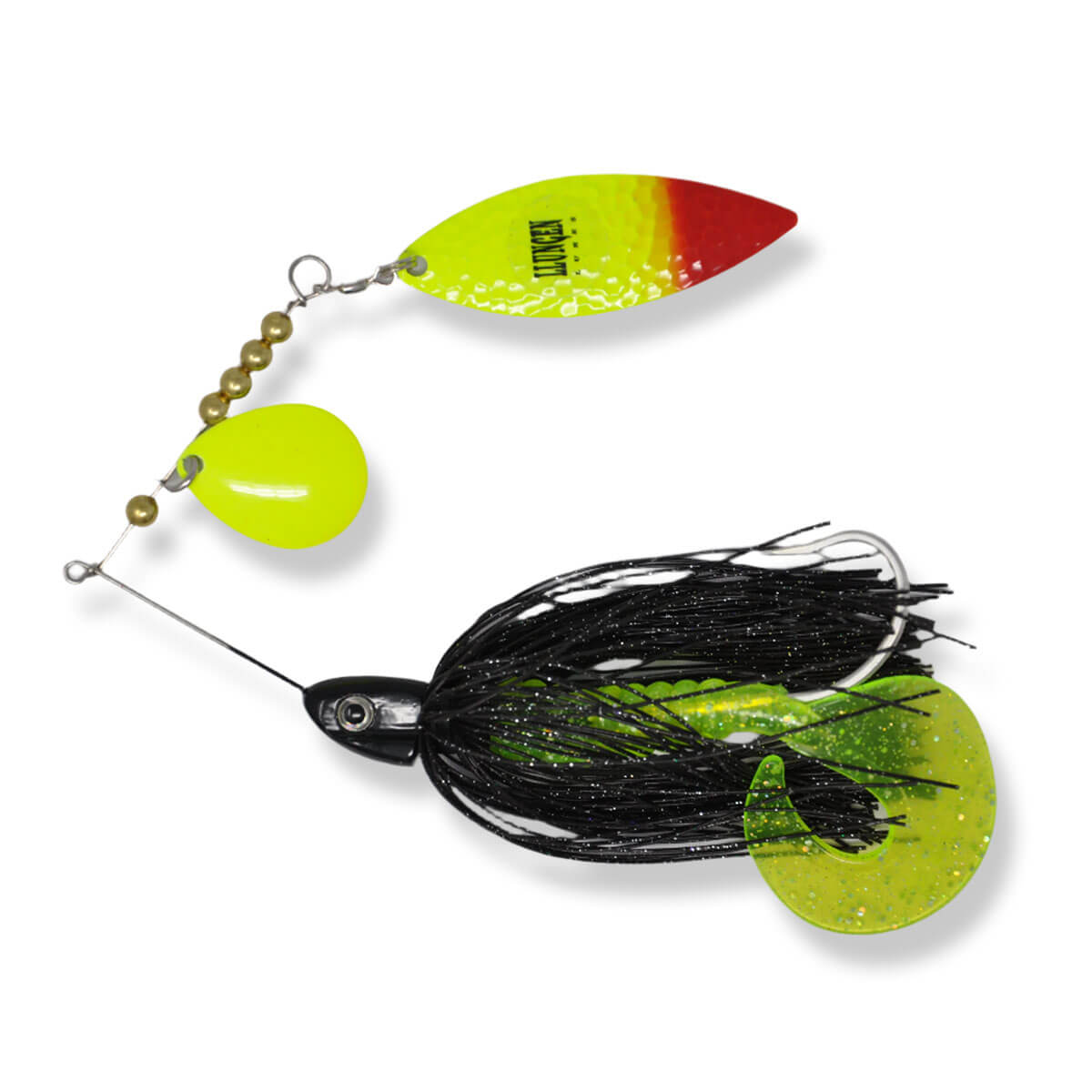 View of Spinnerbaits Llungen Lures Nutbuster Jr Spinnerbait Black Flame available at EZOKO Pike and Musky Shop