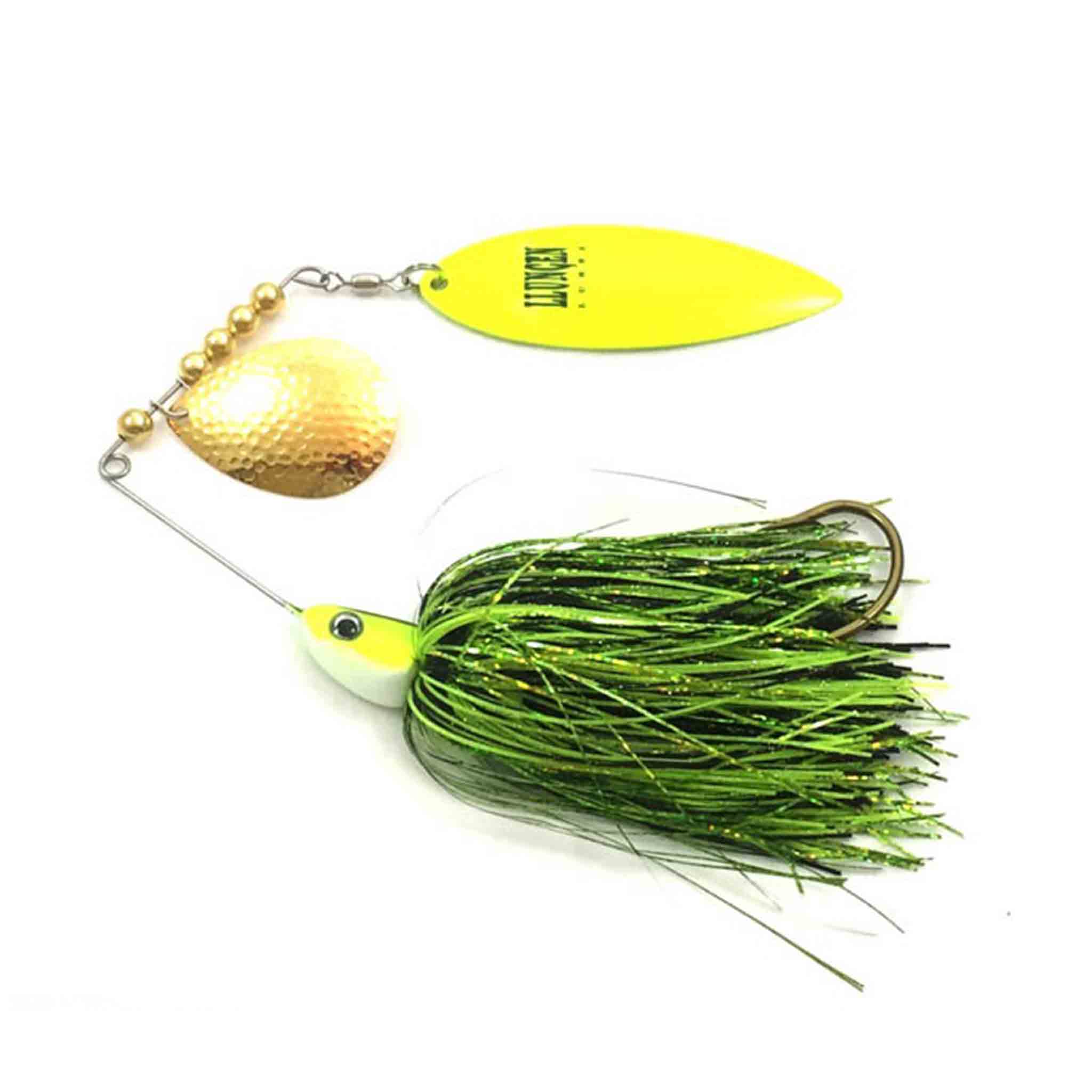 View of Spinnerbaits Llungen Lures Tandem Nutbuster Hybrid Spinnerbait Black / Chartreuse available at EZOKO Fishing
