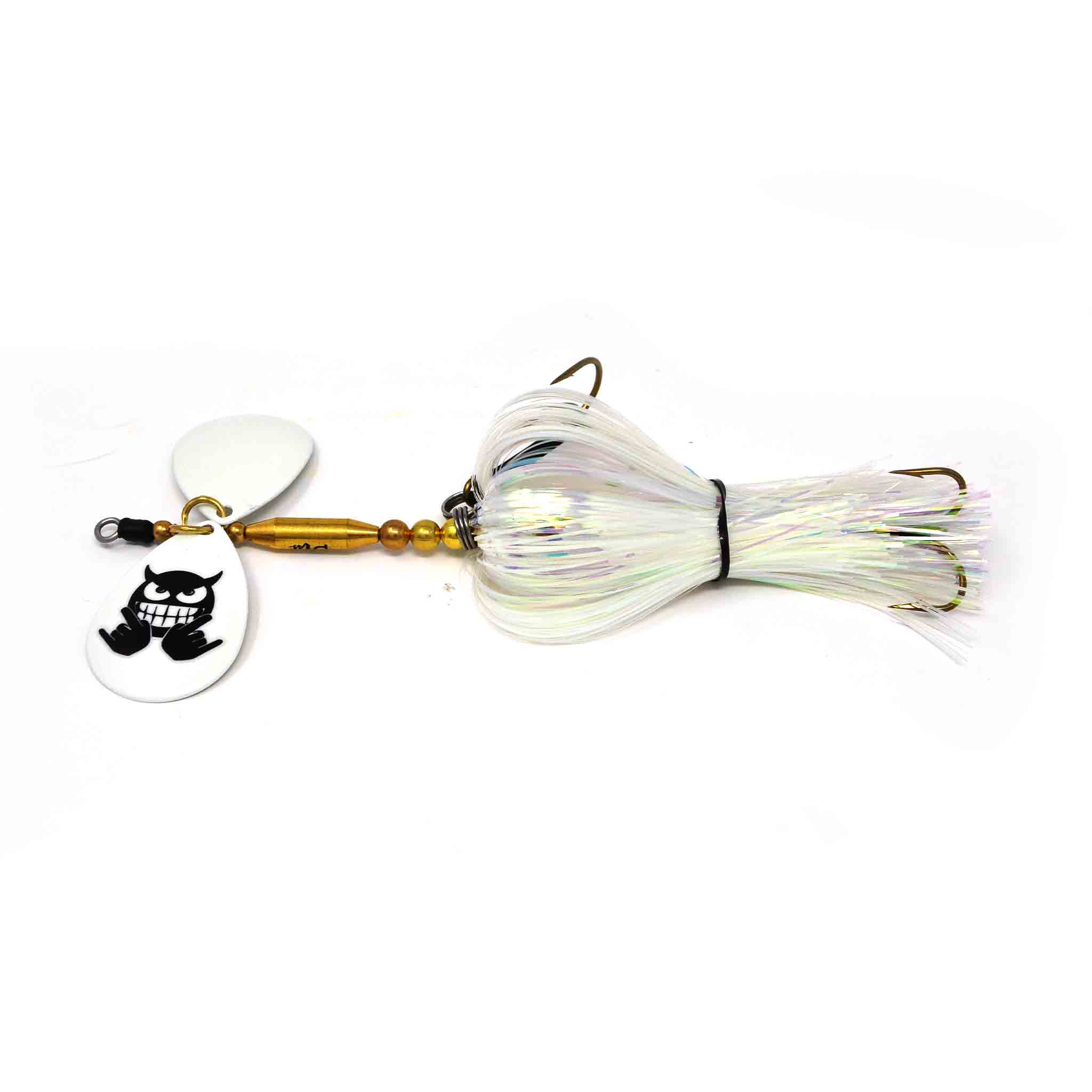 View of Bucktails Mad Chasse Mini Double Colorado 8/8 Bucktail Golden Sprite available at EZOKO Fishing