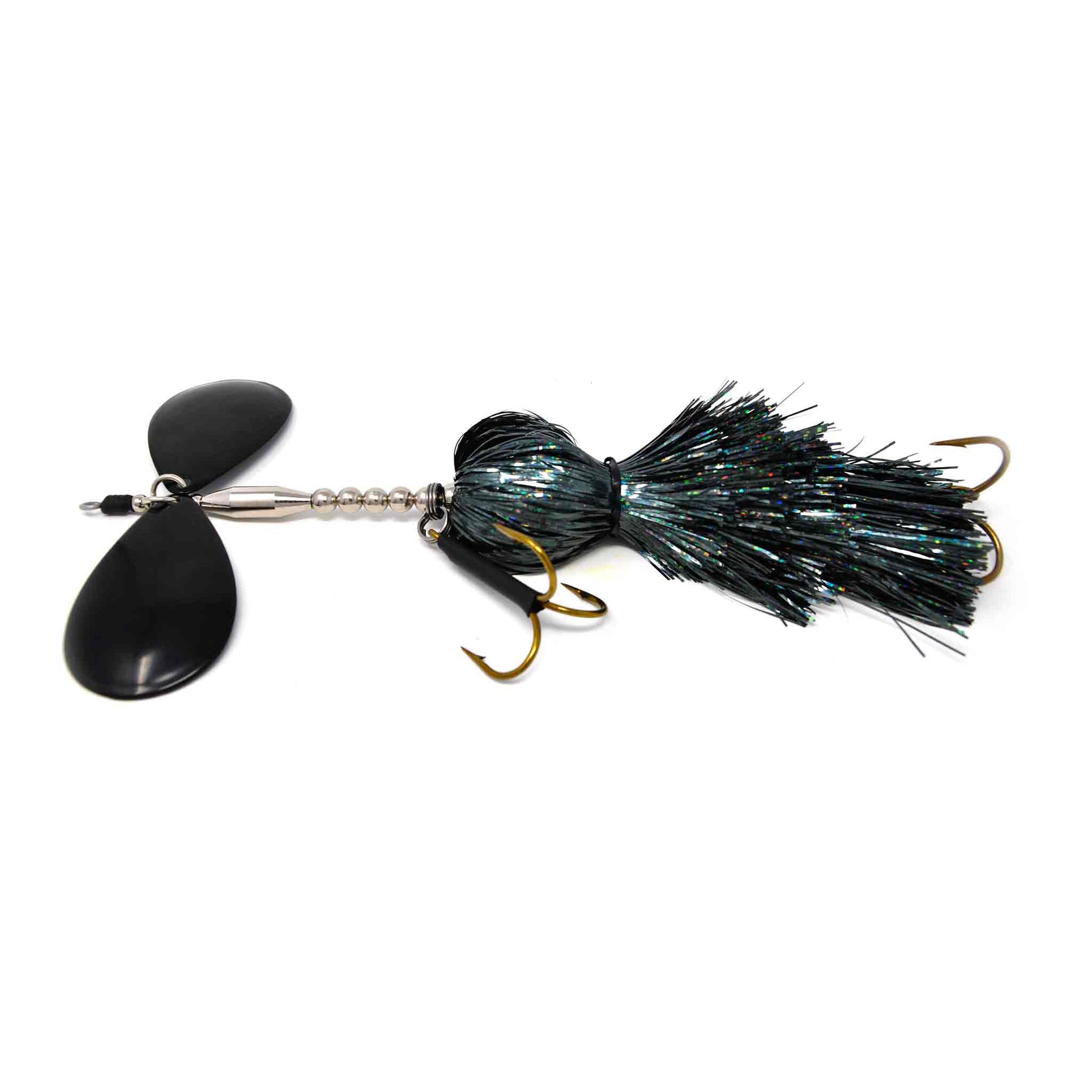 View of Bucktails Mad Chasse Regular Double Colorado 10/10 Bucktail Black Shiner TMS available at EZOKO Pike and Musky Shop
