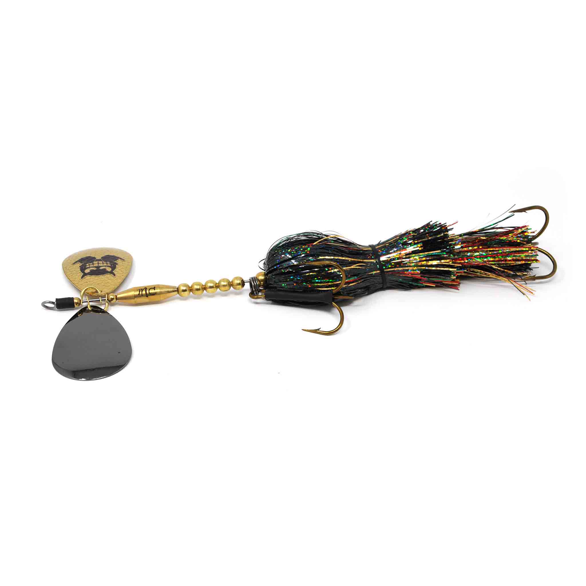 View of Bucktails Mad Chasse Regular Double Colorado 9/10 Bucktail Midnight Perch TMS available at EZOKO Fishing