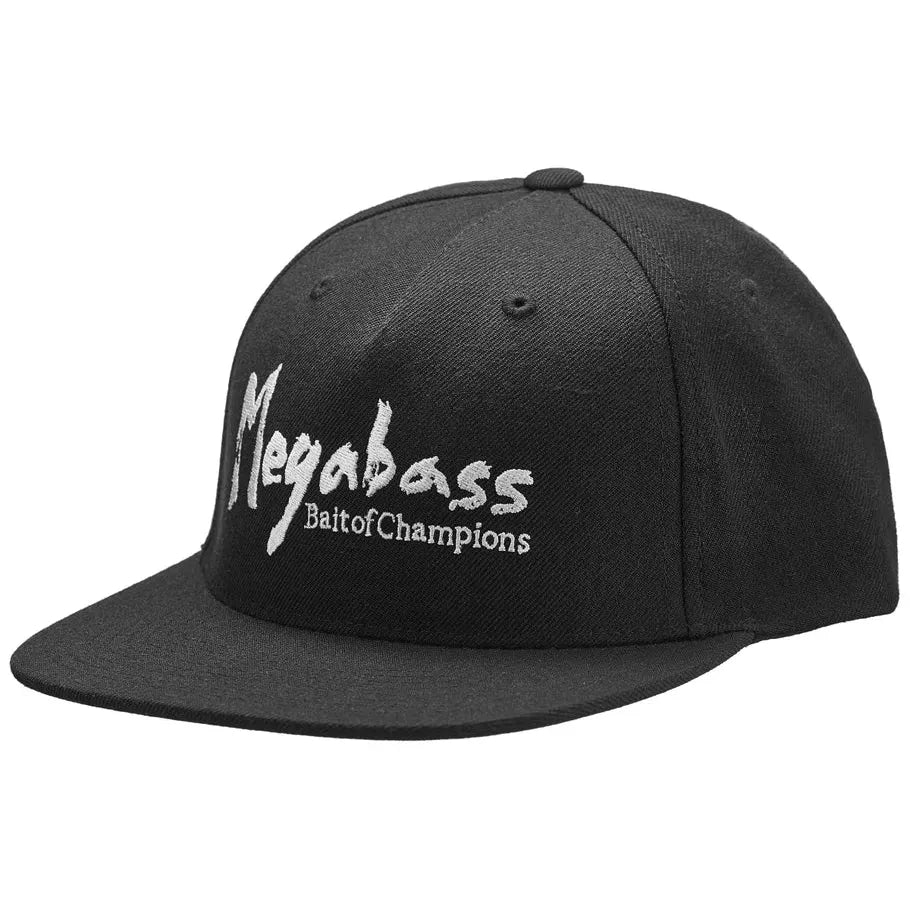 View of Hat Megabass Snapback Hat Brush Snapback - Black/White available at EZOKO Fishing
