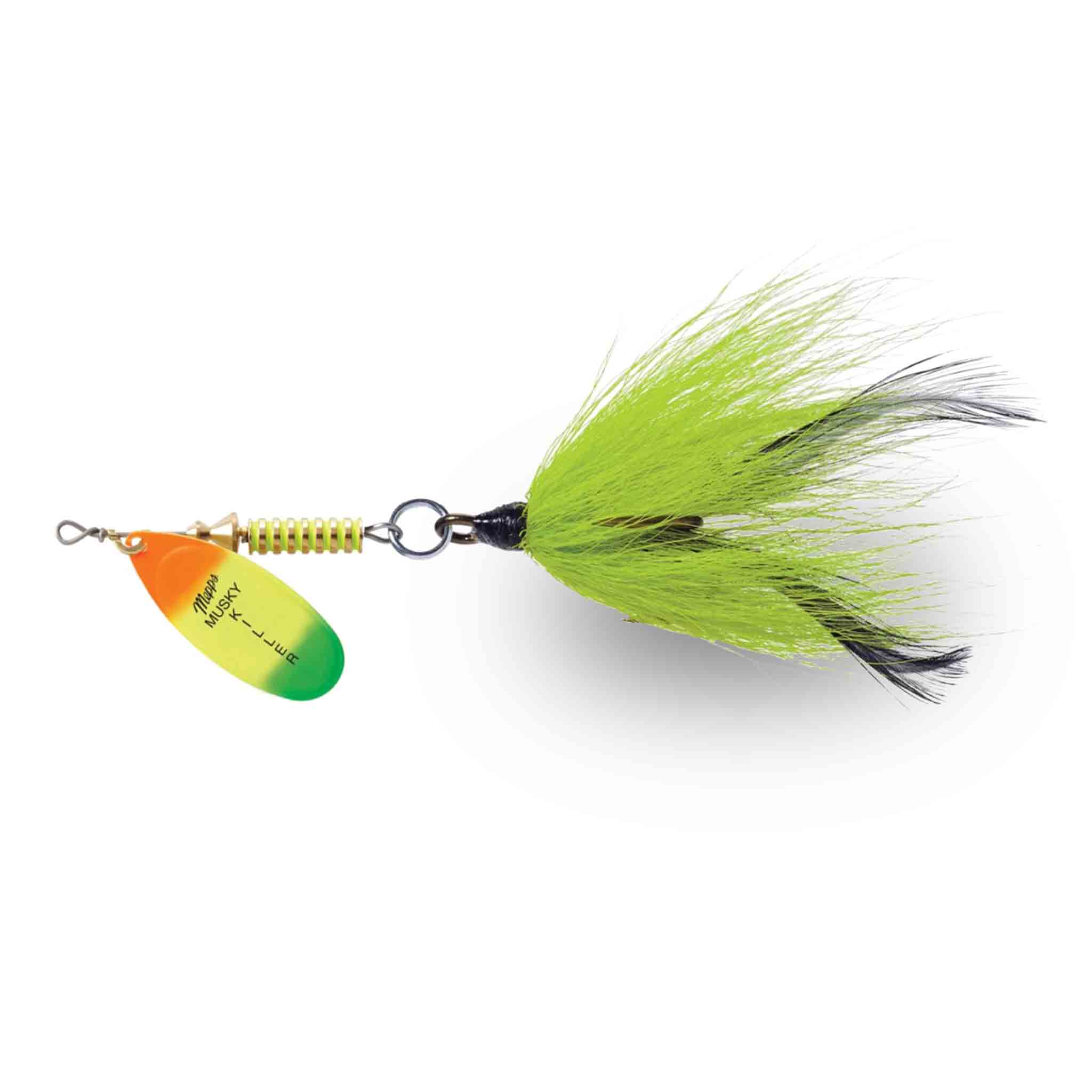 View of Bucktails Mepps Musky Killer Bucktail Fire Tiger / Chartreuse Tail available at EZOKO Fishing