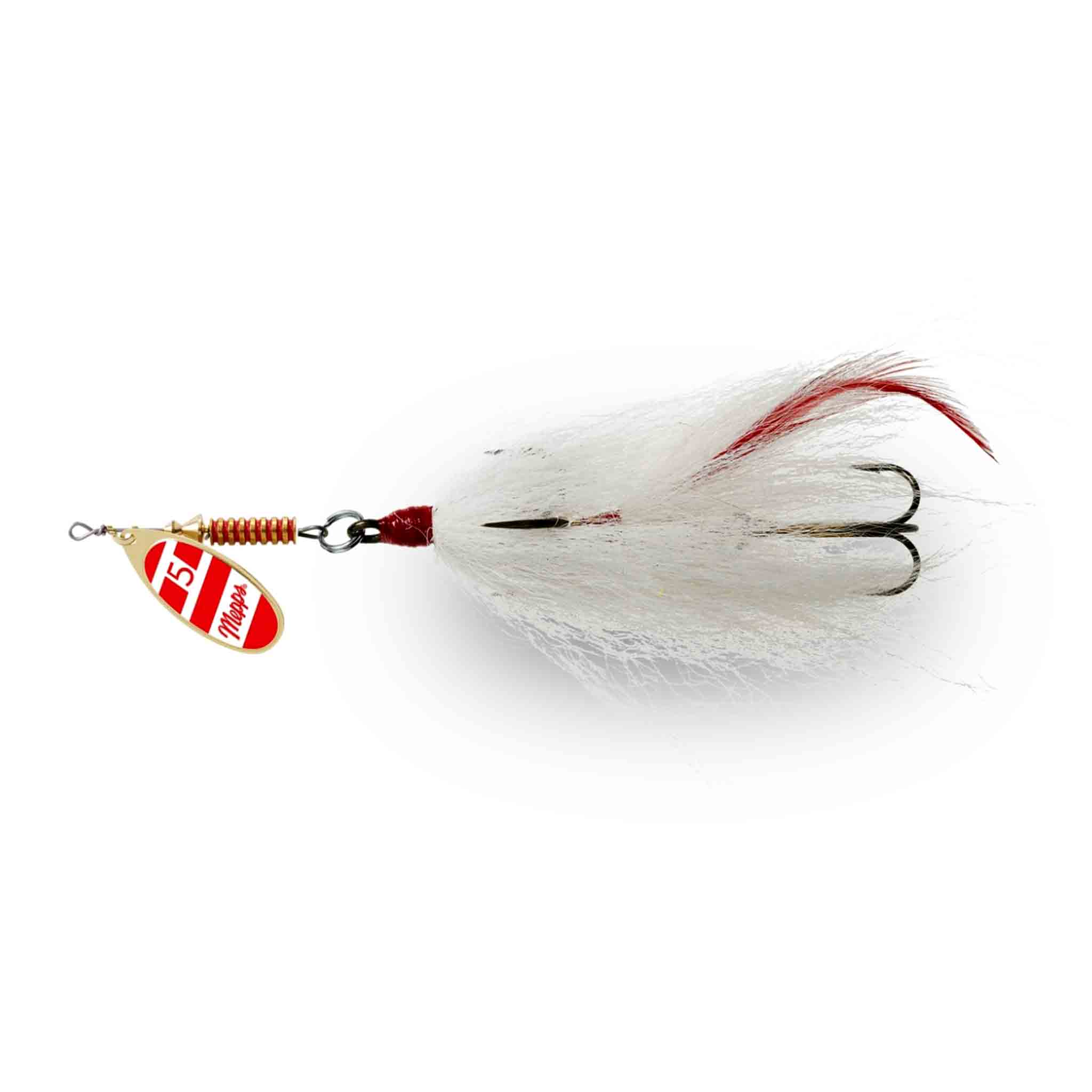 View of Bucktails Mepps Musky Killer Tandem Bucktail Red / White / White Tail available at EZOKO Fishing