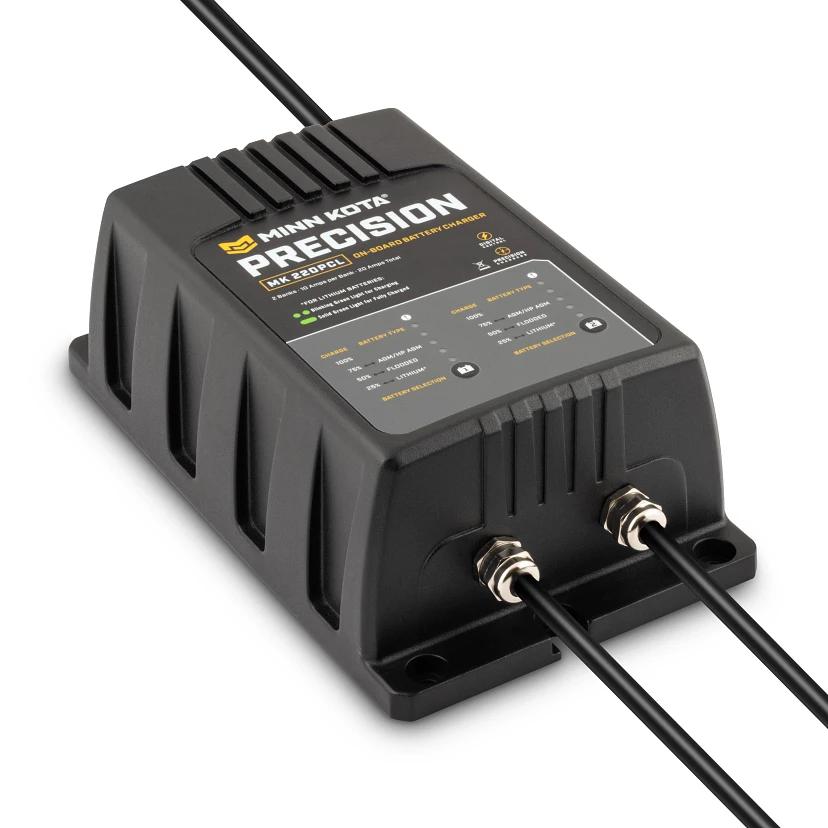 View of batteries_chargers Minn Kota On-Board Precision Chargers MK-220 PCL (2 bank x 10 amps) available at EZOKO Fishing