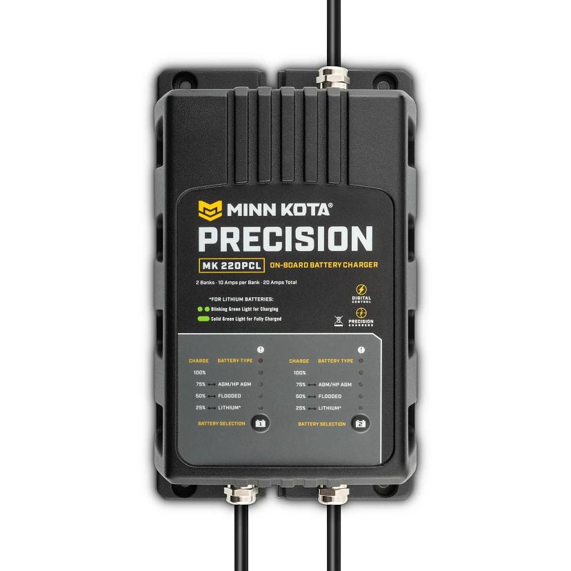 View of batteries_chargers Minn Kota On-Board Precision Chargers MK-220 PCL (2 bank x 10 amps) available at EZOKO Fishing