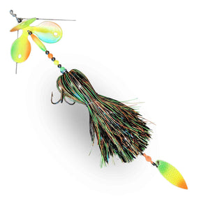 View of Bucktails Muskie Munchies Big Triple Slurp Bucktail Glow Firetiger w/ Tickers w/ Flicker available at EZOKO Fishing