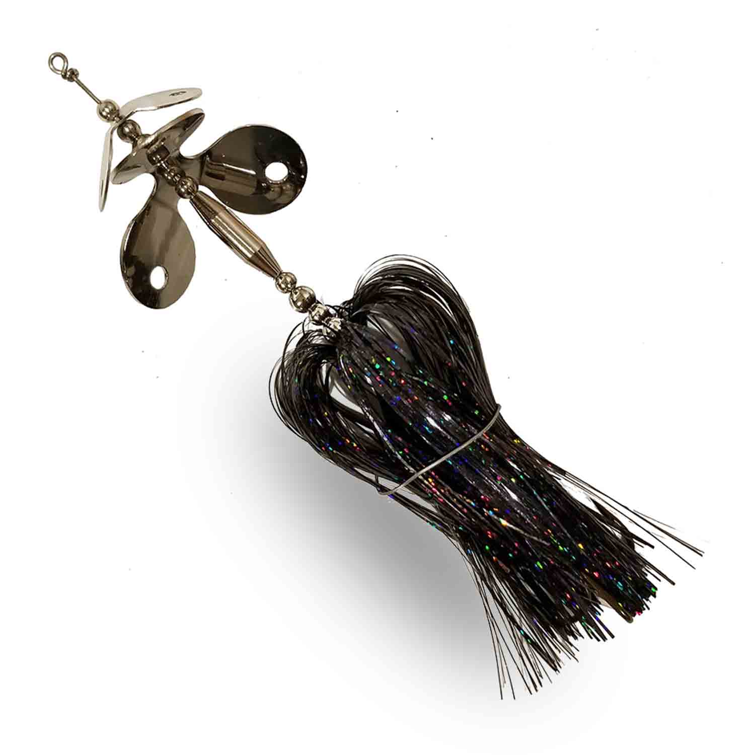 View of Bucktails Muskie Munchies Mini MEGA Slurp Bucktail Squid Ink Pasta available at EZOKO Fishing