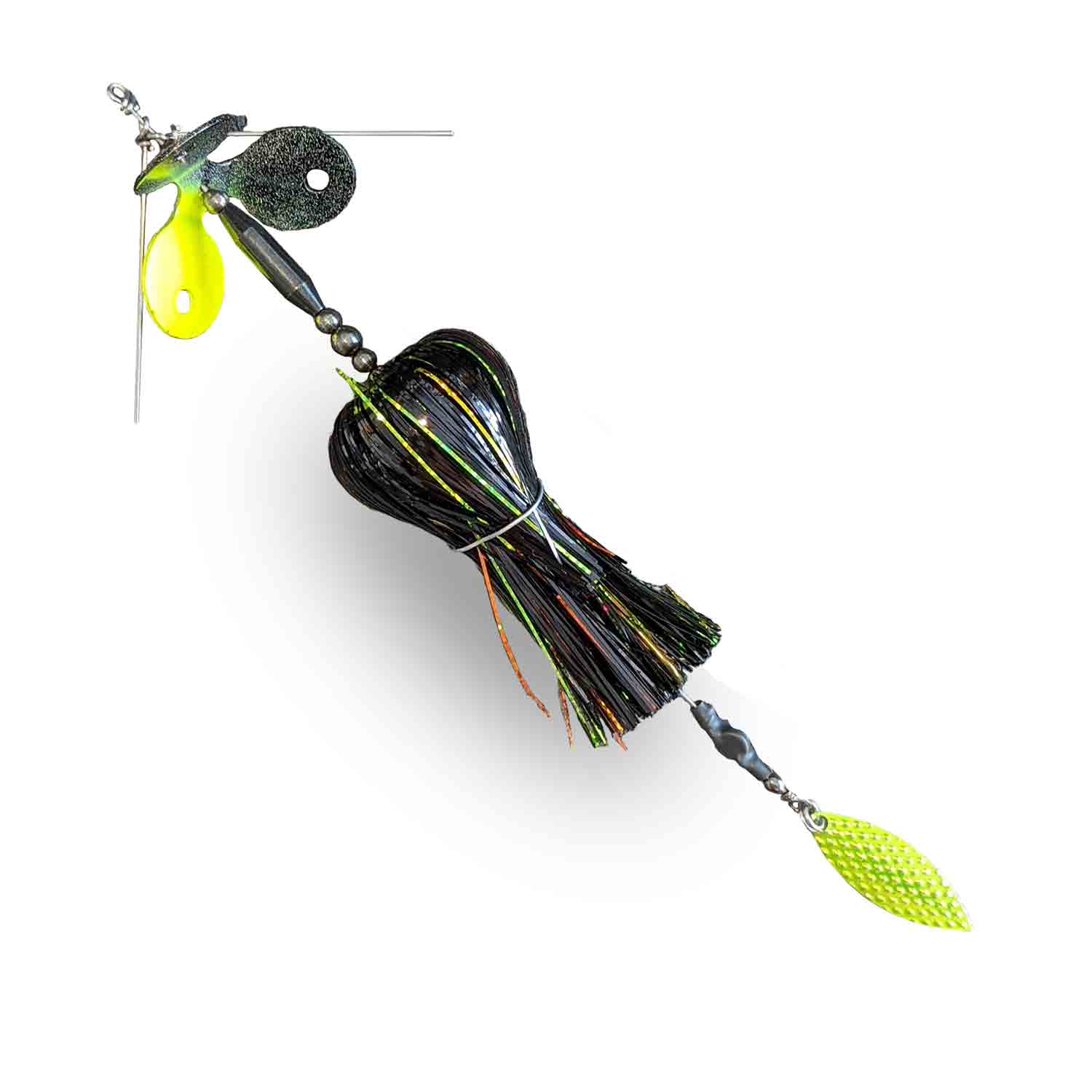 View of Bucktails Muskie Munchies Mini Triple Slurp Bucktail Lemon Sour w/ Tickers w/ Flicker available at EZOKO Fishing