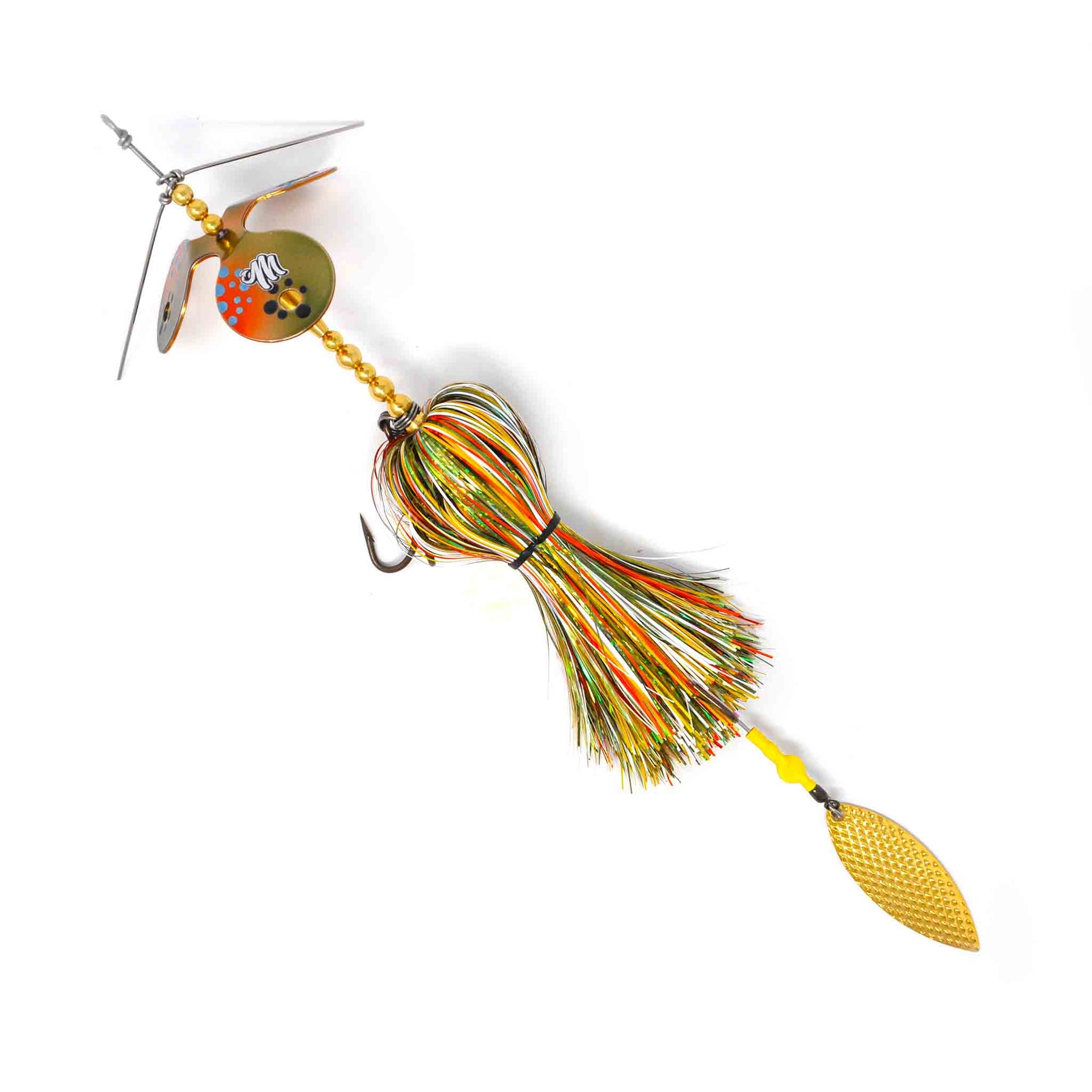 View of Bucktails Muskie Munchies Standard Triple Slurp Bucktail Bluegill w/ Tickers w/ Flicker available at EZOKO Pike and Musky Shop