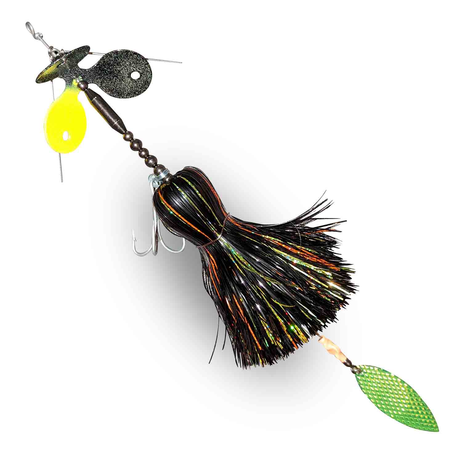 View of Bucktails Muskie Munchies Standard Triple Slurp Bucktail Lemon Sour w/ Tickers w/ Flicker available at EZOKO Fishing