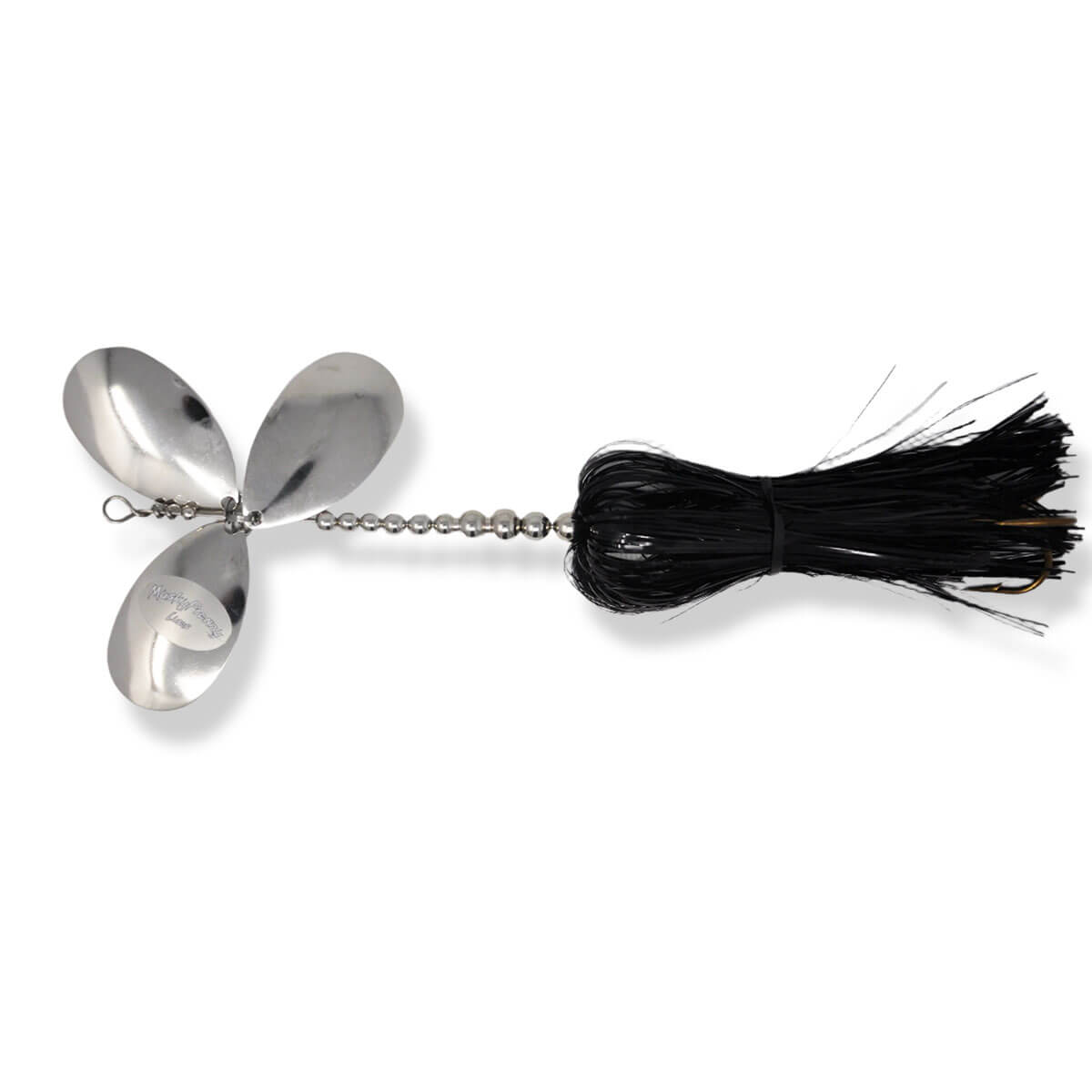 View of Bucktails Musky Frenzy Apache Triple 8 Bucktail Black/Nickle available at EZOKO Pike and Musky Shop