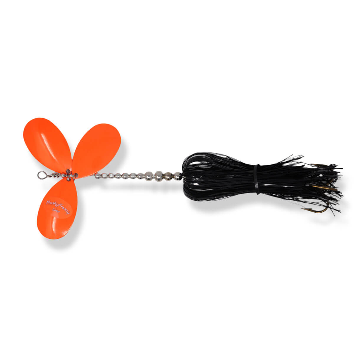 View of Bucktails Musky Frenzy Apache Triple 8 Bucktail Black/Orange available at EZOKO Pike and Musky Shop