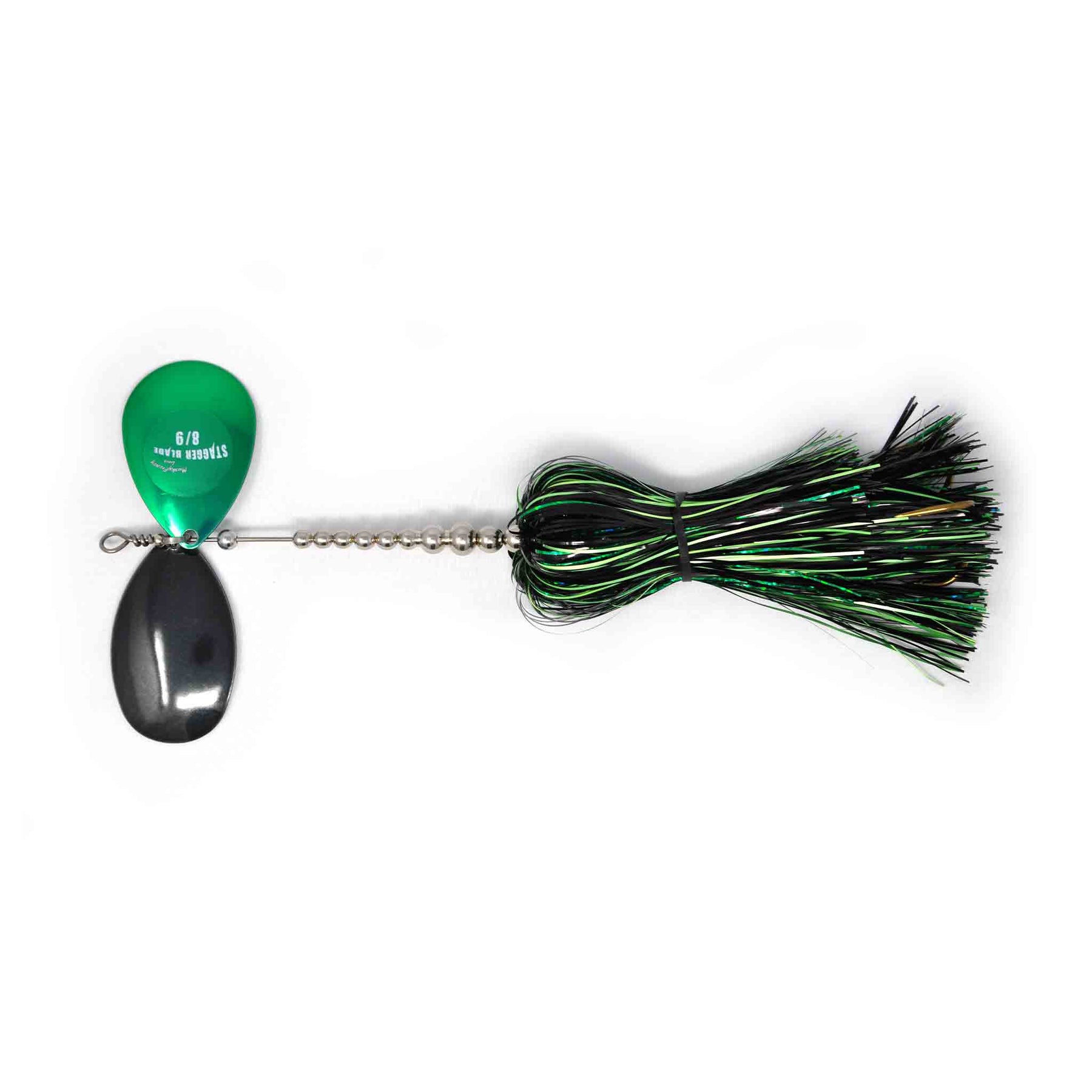 View of Bucktails Musky Frenzy IC7 Bucktail Green Lightning available at EZOKO Pike and Musky Shop