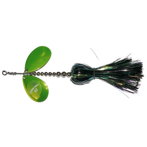 View of Bucktails Musky Frenzy IC7 Bucktail IR Chartreuse available at EZOKO Fishing