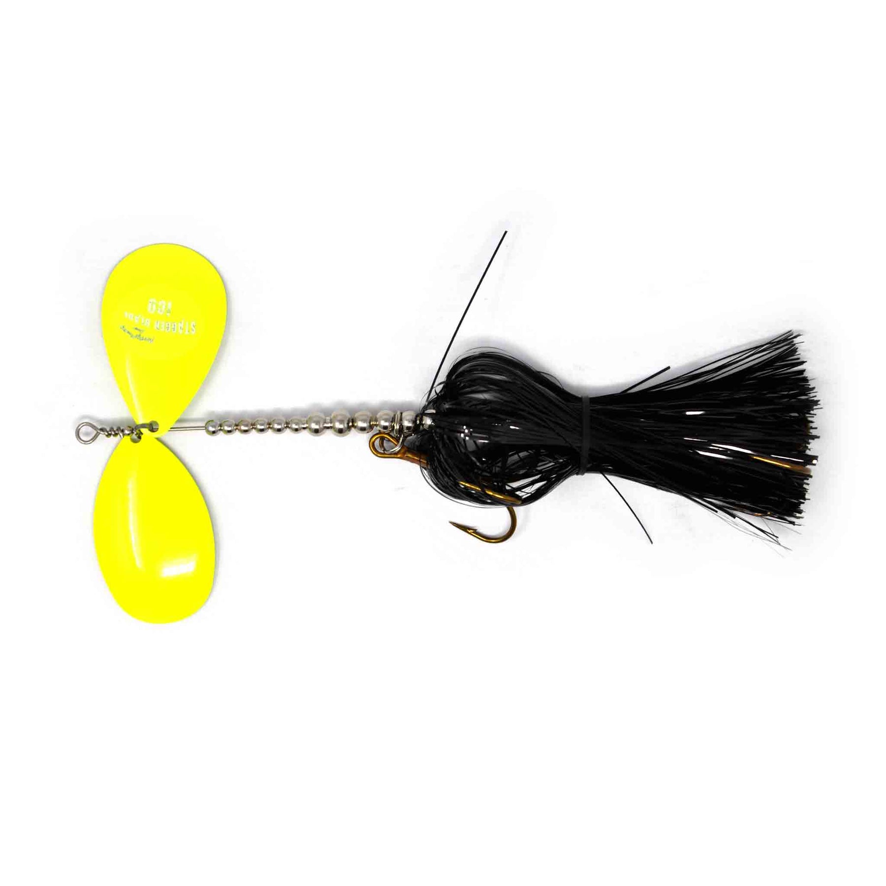 View of Bucktails Musky Frenzy IC9 Bucktail Black/Chartreuse available at EZOKO Pike and Musky Shop