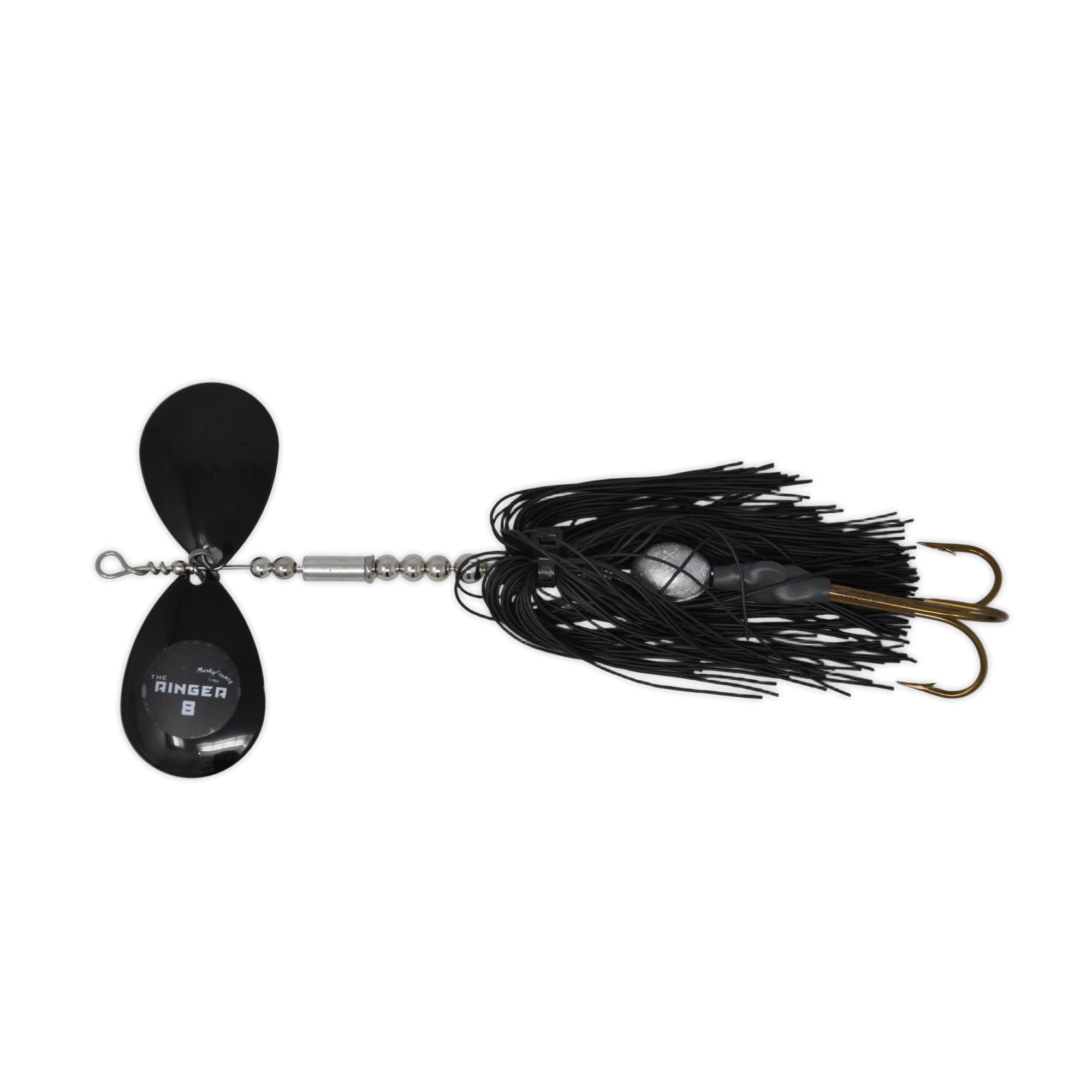 View of Bucktails Musky Frenzy Ringer 8 Black/Black - Rubber Skirt available at EZOKO Fishing