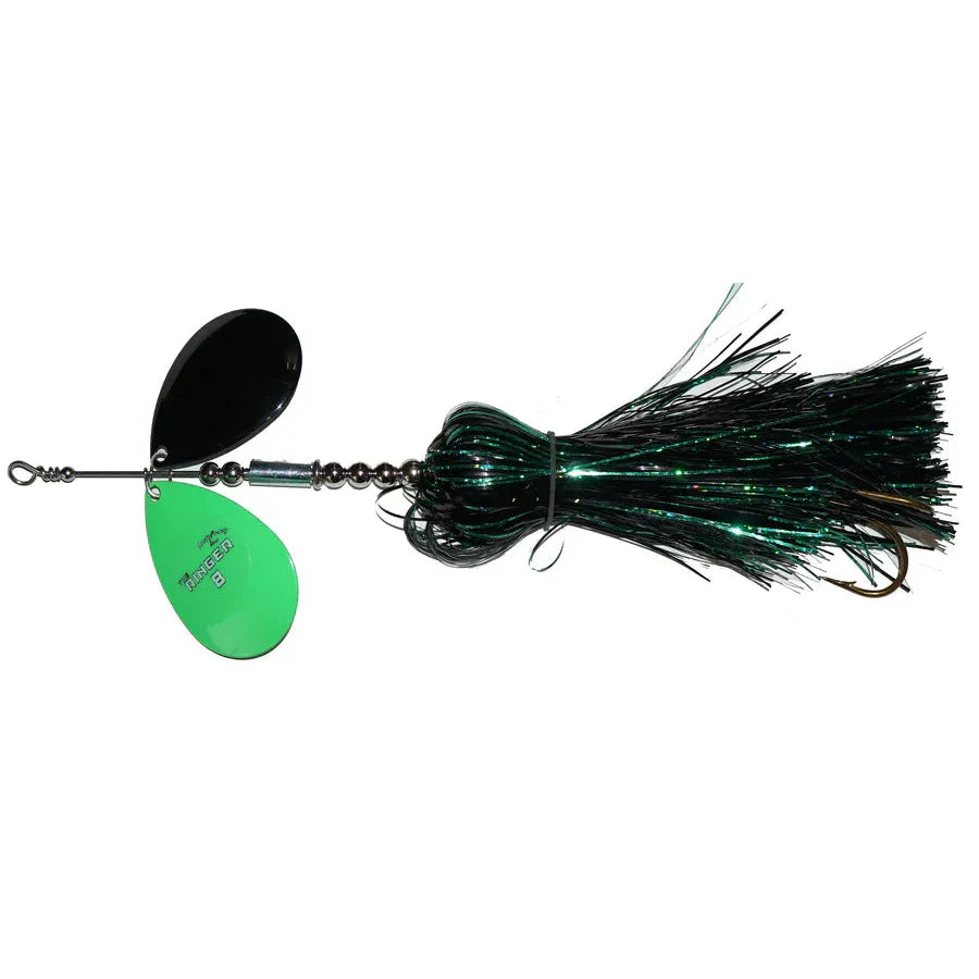 View of Bucktails Musky Frenzy Ringer 8 Black/Green available at EZOKO Fishing
