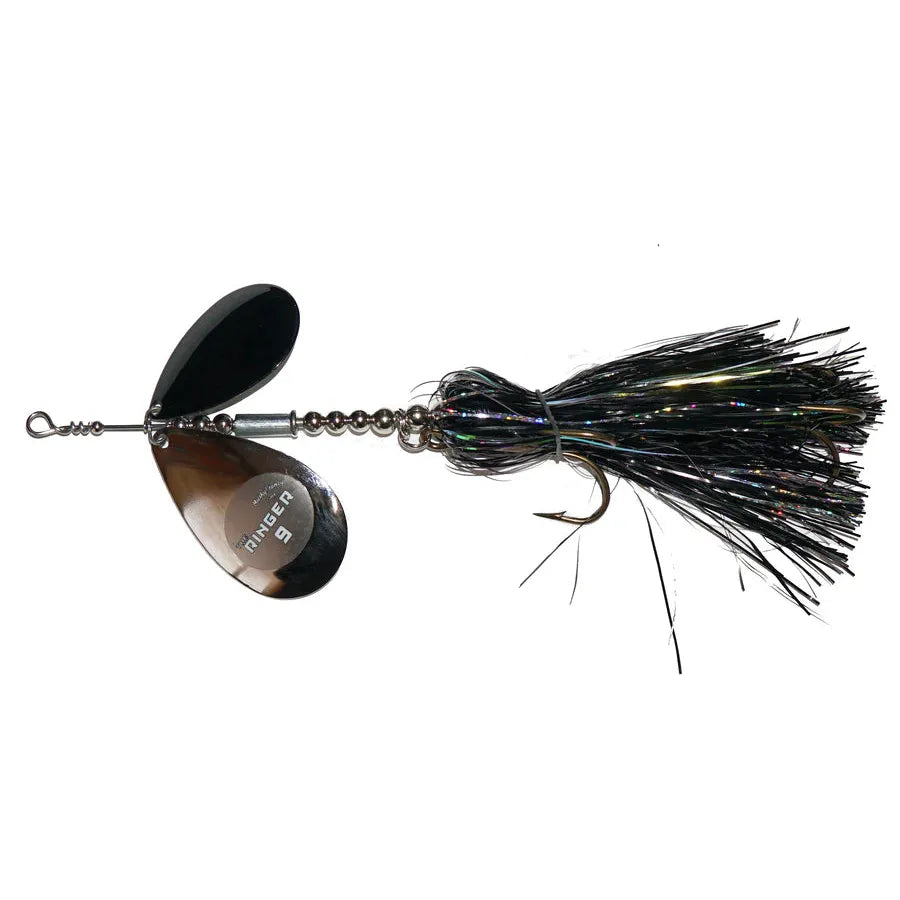 View of Bucktails Musky Frenzy Ringer 9 Black Ice available at EZOKO Fishing