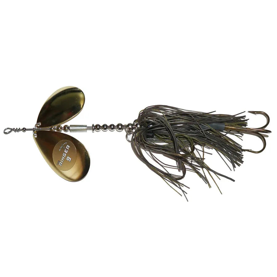 View of Bucktails Musky Frenzy Ringer 9 Brown/Gold - Rubber Skirt available at EZOKO Fishing