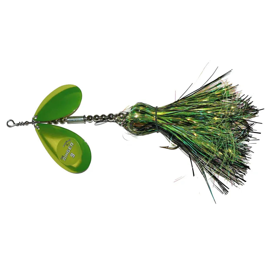 View of Bucktails Musky Frenzy Ringer 9 IR Chartreuse available at EZOKO Fishing