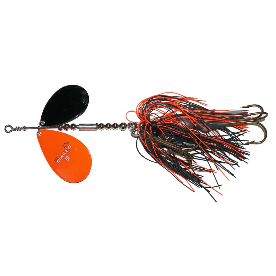 View of Bucktails Musky Frenzy Ringer 9 Orange/Black - Rubber Skirt available at EZOKO Fishing