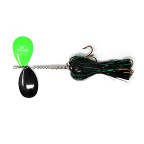 View of Bucktails Musky Frenzy Stagger 8/9 Bucktail Black/Green available at EZOKO Pike and Musky Shop