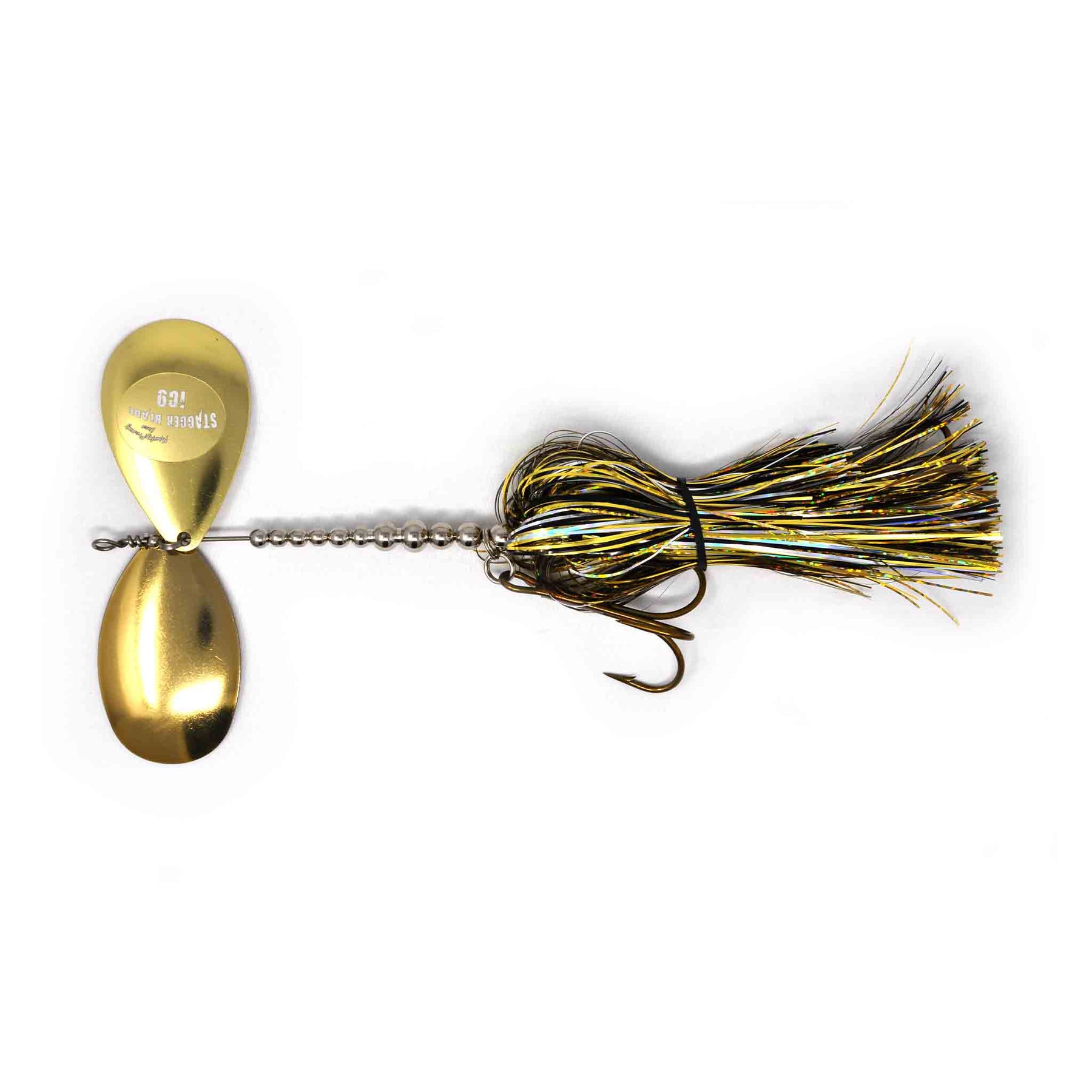 View of Bucktails Musky Frenzy Stagger 8/9 Bucktail Gold Shiner available at EZOKO Pike and Musky Shop