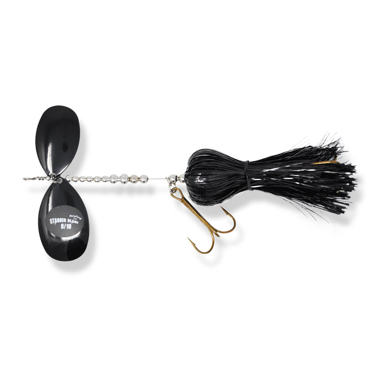 View of Bucktails Musky Frenzy Stagger 9/10 Bucktail Black/Black available at EZOKO Pike and Musky Shop