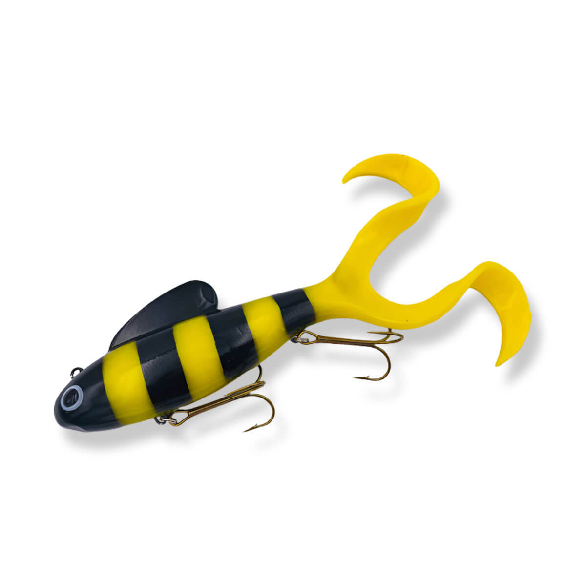 View of Rubber Musky Innovations Live Action Mo Joes Bumble Bee available at EZOKO Pike and Musky Shop