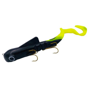 View of Rubber Musky Innovations Magnum Bull Dawg Black / Chartreuse Tail available at EZOKO Fishing