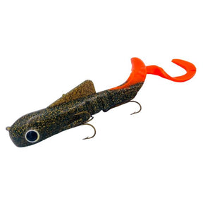 View of Rubber Musky Innovations Magnum Bull Dawg Glitteroil / Orange Tail available at EZOKO Fishing