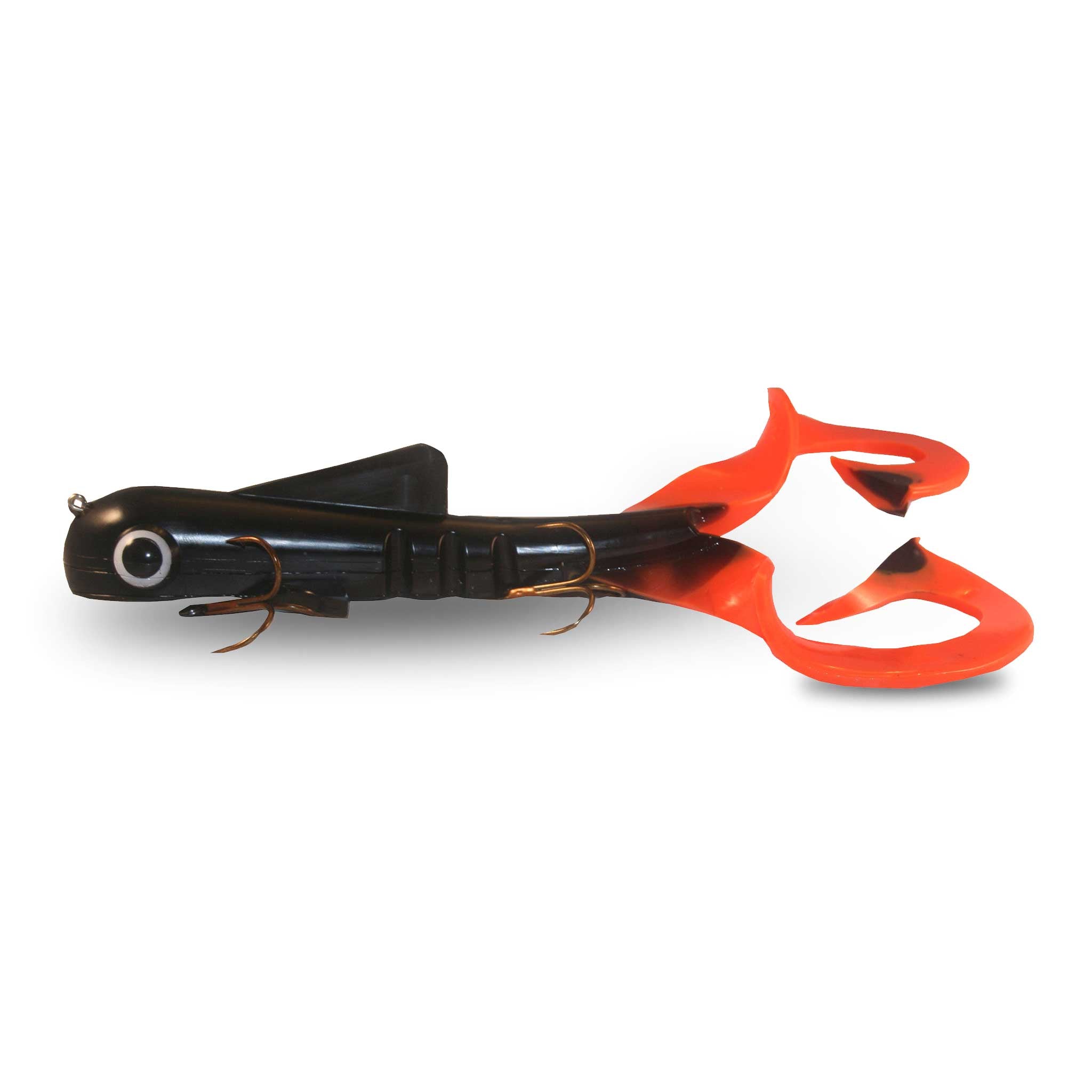 View of Rubber Musky Innovations Regular Double Dawg Black / Orange available at EZOKO Fishing