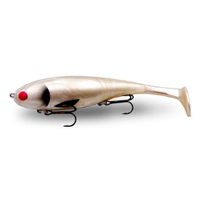 View of Swimbaits Musky Innovations Regular Shallow Swimmin' Dawg Pearl White available at EZOKO Fishing