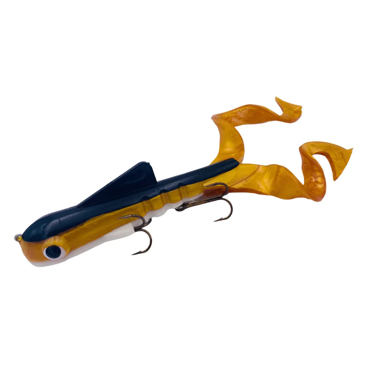 View of Rubber Musky Innovations Super Magnum Double Dawg AKA Double Dawg Pounder Gold Tail Sucker available at EZOKO Fishing