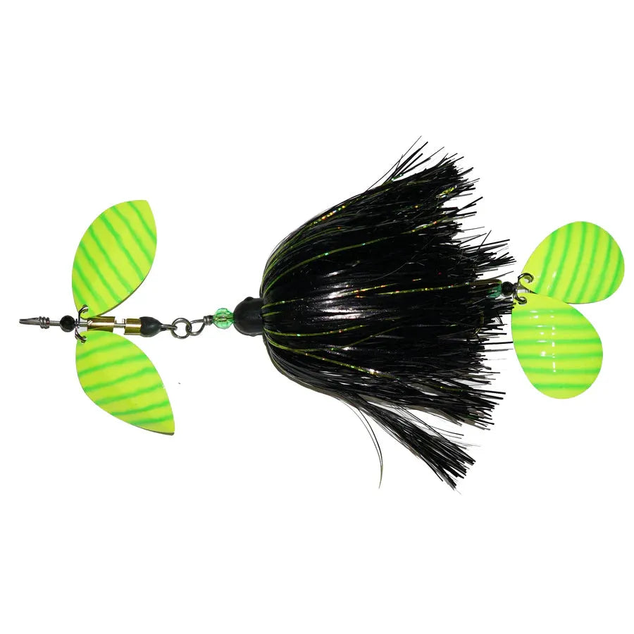 View of Musky Safari Jack Hammer Bucktail Black Chartreuse available at EZOKO Fishing