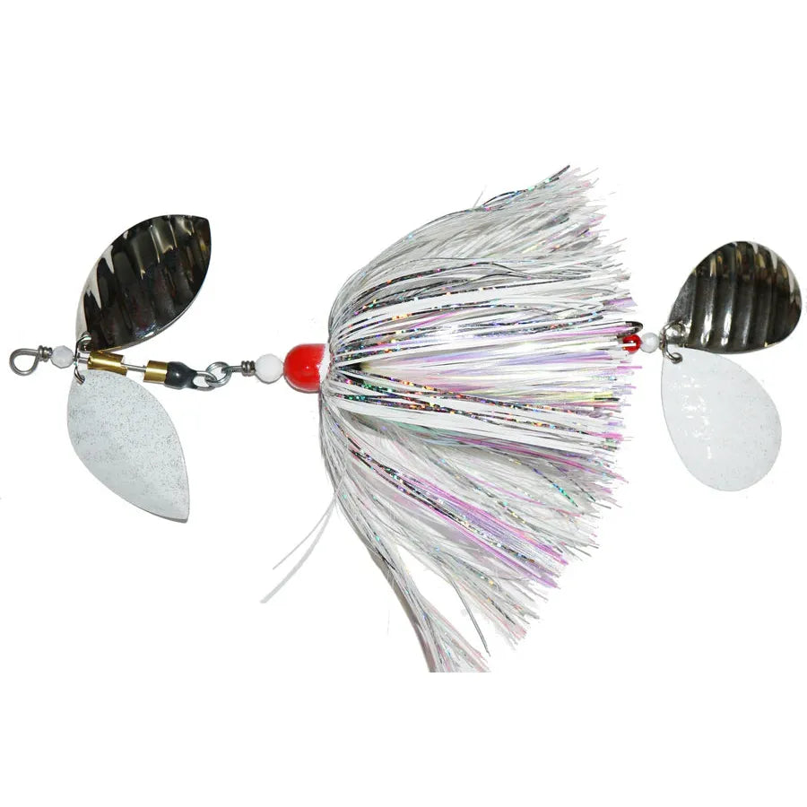 View of Musky Safari Jack Hammer Bucktail White Silver available at EZOKO Fishing